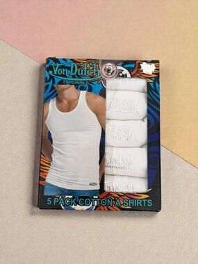 VON DUTCH Men's Pack of 5 Cotton White Tank Tops Size Medium NEW NIB